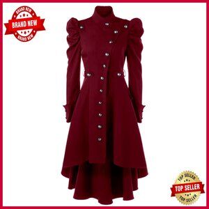 Vintage Steampunk Trench Coat Long Tail Slim Fit Cotton Blend